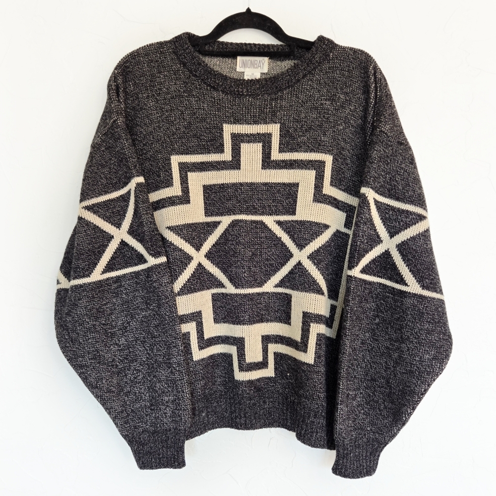 Lindsay Black and Cream Geometric Sweater